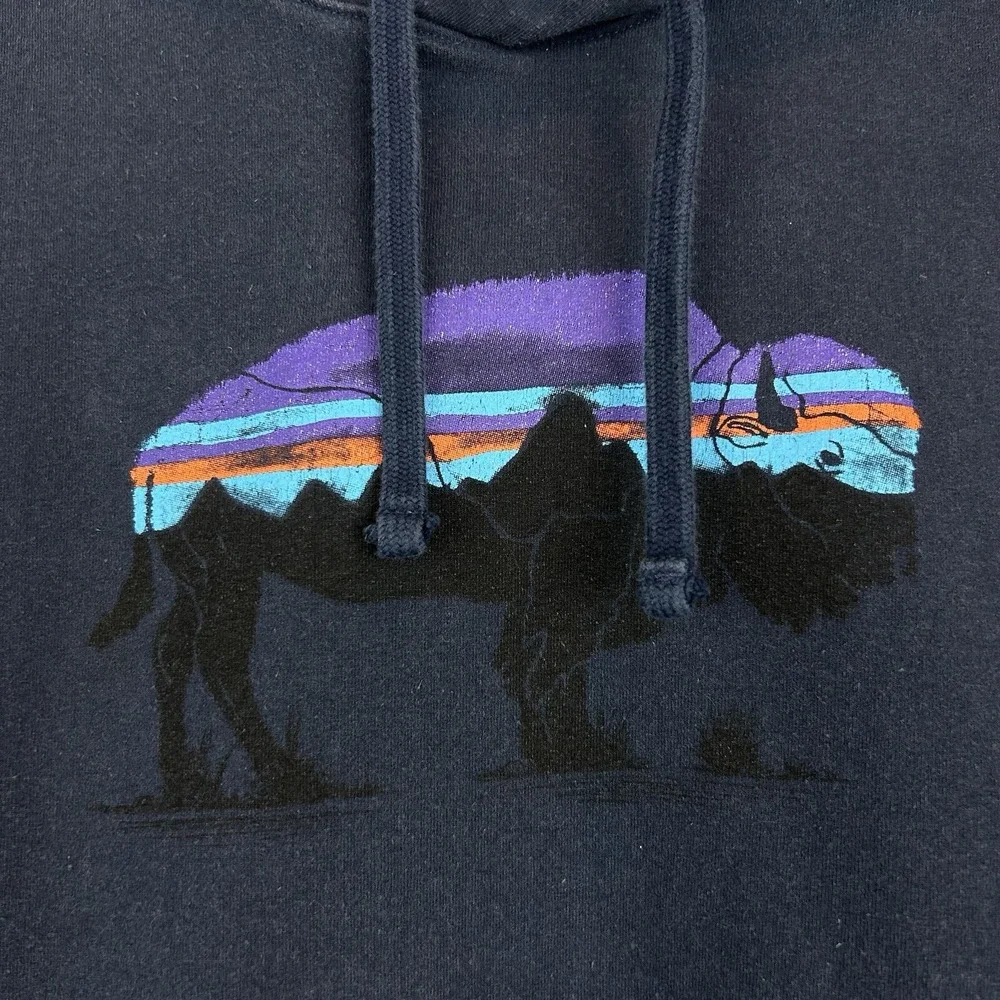 Patagonia Hoodie Mens Small Fitz Roy Bison Uprisal Blue Recycled Buffalo Bison